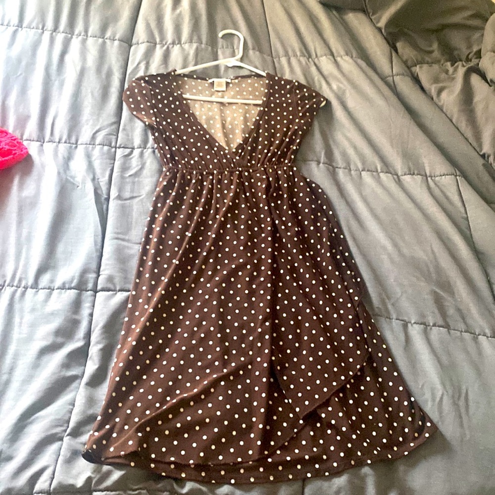 Brown and white polka dot dress